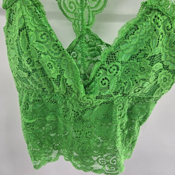Lovepoem by Block Neon Green Racerback Lace Bralette Cami Size Medium/Large - Picture 2 of 5